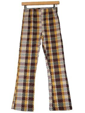 Free People Pants Womens 0 Brown Yellow Plaid Cropped Flare Boho Festival Hippie